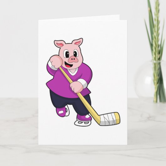 アイスホッケーをしている豚のアイスホッケーのスティック カード (正面)