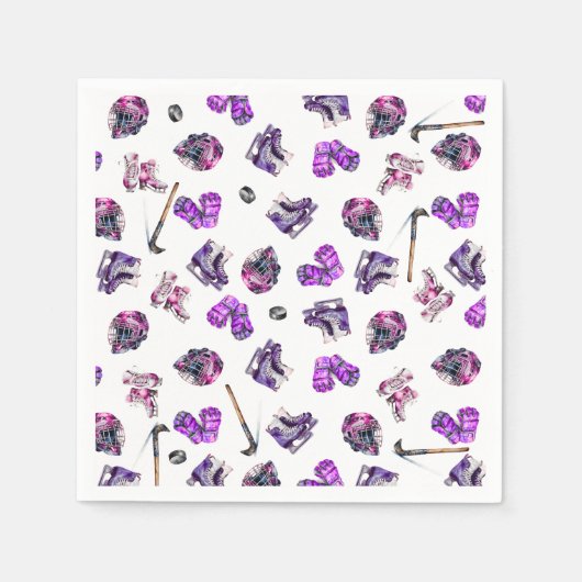 アイスホッケーアイススケートで滑るガールズピンクパープル誕生日 スタンダードカクテルナプキン (正面)