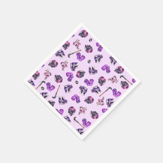 アイスホッケーアイススケートで滑るガールズピンクパープル誕生日 スタンダードカクテルナプキン (角)