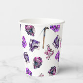 アイスホッケーアイススケートで滑るガールズピンクパープル誕生日 紙コップ (裏面)