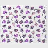 アイスホッケーアイスホッケースケートで滑るガールズピンクパープル ラッピングペーパー (フラット)