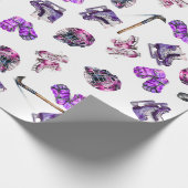 アイスホッケーアイスホッケースケートで滑るガールズピンクパープル ラッピングペーパー (角)