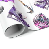 アイスホッケーアイスホッケースケートで滑るガールズピンクパープル ラッピングペーパー (ロールコーナー)