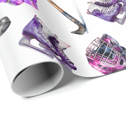 アイスホッケーアイスホッケースケートで滑るガールズピンクパープル ラッピングペーパー (ロールコーナー)