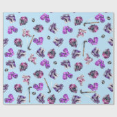 アイスホッケーアイスホッケースケートで滑るガールズピンクパープル ラッピングペーパー (フラット)