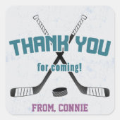 アイスホッケーガールズパープル誕生日ありがとう スクエアシール (正面)