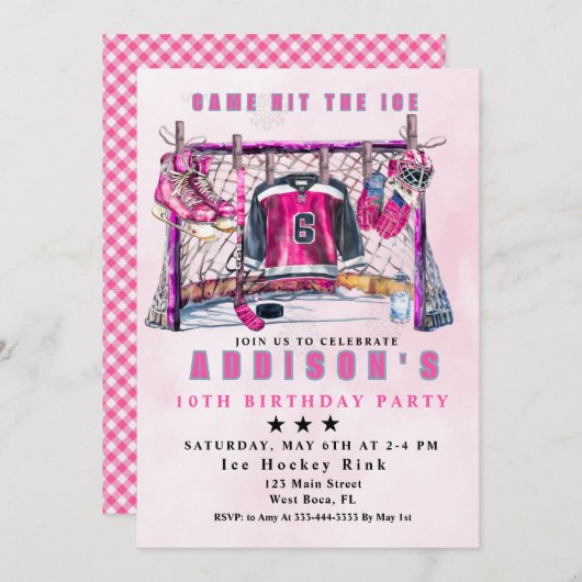 アイスホッケーガール誕生日 招待状 (正面/裏面)