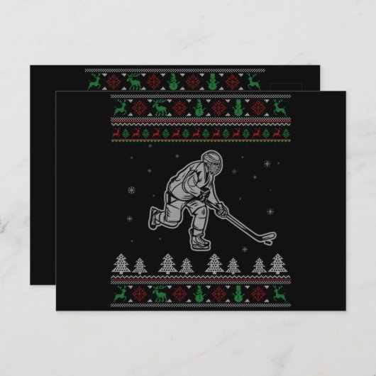 アイスホッケークリスマスおもしろいの醜いクリスマスセーター ポストカード (正面/裏面)