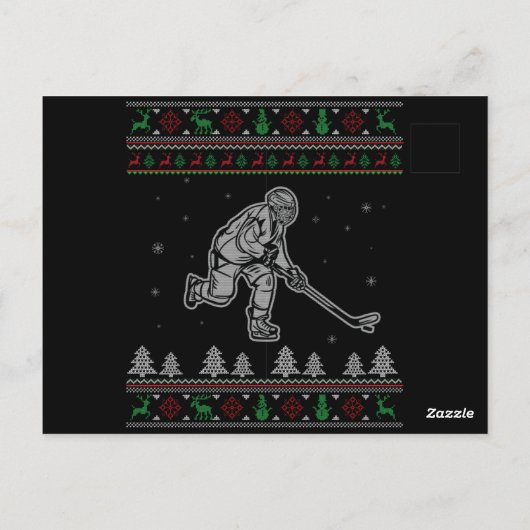 アイスホッケークリスマスおもしろいの醜いクリスマスセーター ポストカード (裏面)