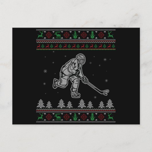 アイスホッケークリスマスおもしろいの醜いクリスマスセーター ポストカード (正面)