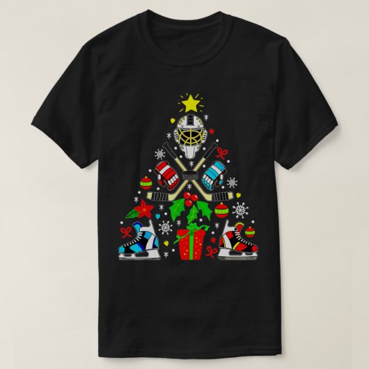 アイスホッケークリスマスオーナメントツリーおもしろいクリスマスギフト Tシャツ (デザイン正面)