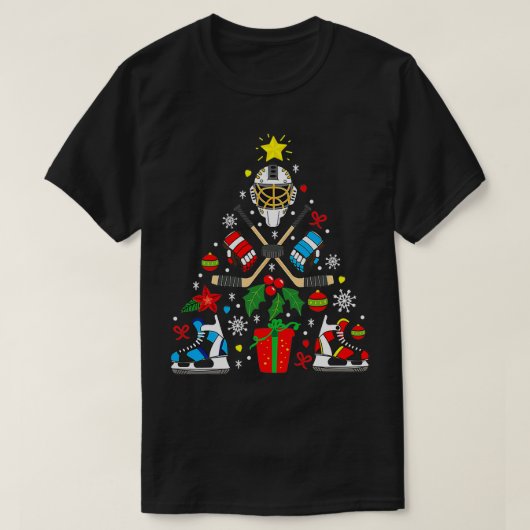 アイスホッケークリスマスオーナメントツリーおもしろいクリスマスギフト Tシャツ (デザイン正面)