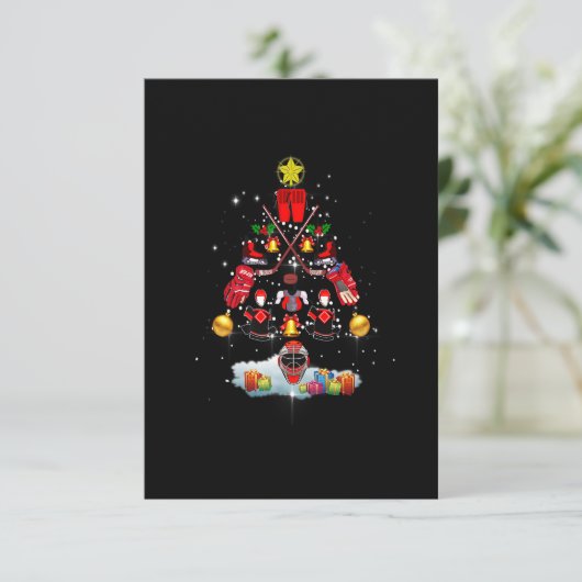 アイスホッケークリスマスオーナメントツリーおもしろいクリスマススポール サンキューカード (スタンド正面)