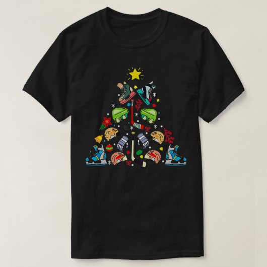 アイスホッケークリスマスオーナメントツリーおもしろいクリスマス少年 Tシャツ (デザイン正面)