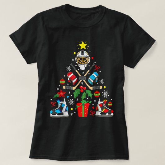 アイスホッケークリスマスオーナメントツリーおもしろいクリスマス少年 Tシャツ (デザイン正面)