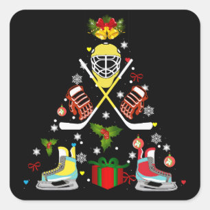 アイスホッケークリスマスオーナメントツリーおもしろいクリスマス スクエアシール