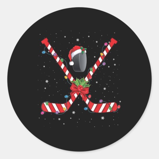 アイスホッケークリスマスキャンディーケーンホッケー ラウンドシール (正面)