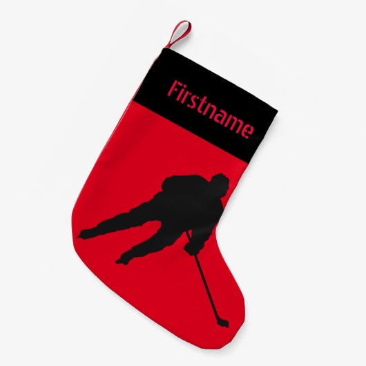 アイスホッケークリスマスストッキング-プレイヤーレッド スモールクリスマスストッキング (正面 (吊り時))
