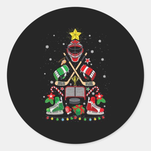 アイスホッケークリスマスツリーオーナメントおもしろいクリスマスプレゼント ラウンドシール (正面)