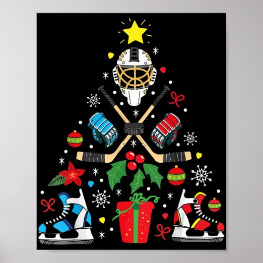 アイスホッケークリスマスツリーオーナメントおもしろいクリスマス ポスター (正面)