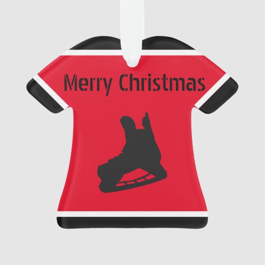 アイスホッケークリスマス飾り-赤黒のジャージー オーナメント (裏面)