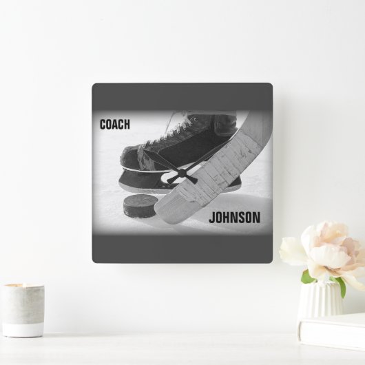 アイスホッケーコーチありがとう スクエア壁時計 (ホーム)