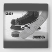 アイスホッケーコーチありがとう スクエア壁時計 (正面)