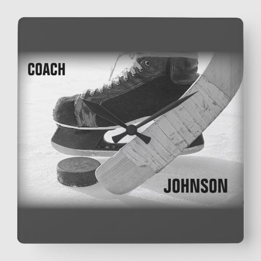 アイスホッケーコーチありがとう スクエア壁時計 (正面)