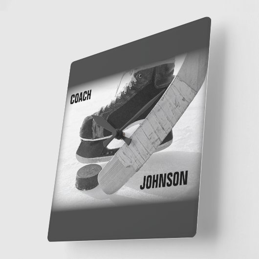 アイスホッケーコーチありがとう スクエア壁時計 (傾斜)