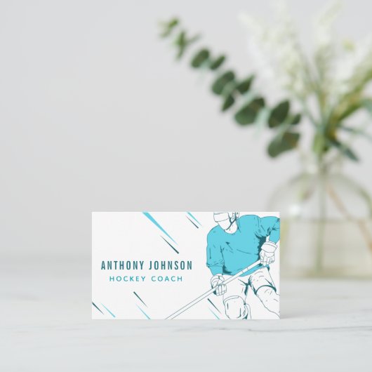 アイスホッケーコーチインストラクターブルーソーシャルメディアクール 名刺 (スタンド正面)
