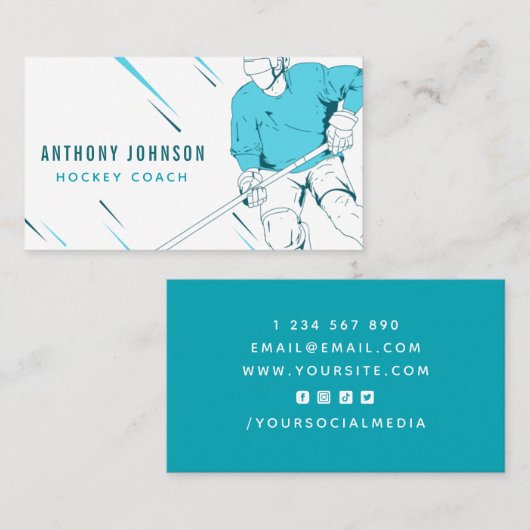 アイスホッケーコーチインストラクターブルーソーシャルメディアクール 名刺 (正面/裏面)