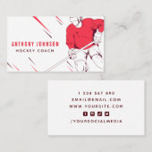 アイスホッケーコーチインストラクターレッドソーシャルメディアクール 名刺 (正面/裏面)