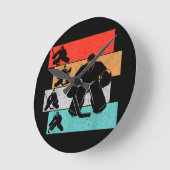 アイスホッケーゴアリーホッケープレーヤー ラウンド壁時計 (傾斜)