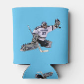 アイスホッケーゴールキーパーあなたの名前のスケッチ 缶クーラー (裏面)