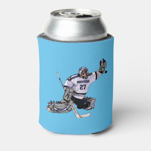 アイスホッケーゴールキーパーあなたの名前のスケッチ 缶クーラー (缶裏面)