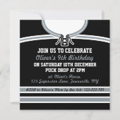 アイスホッケージャージーをテーマにしたパーティー招待状テンプレート 招待状 (正面)