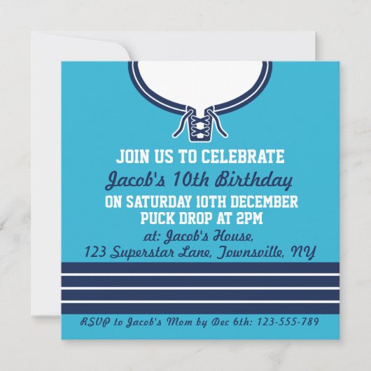 アイスホッケージャージーをテーマにしたパーティー招待状テンプレート 招待状 (正面)