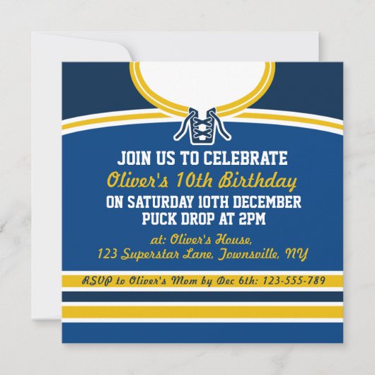 アイスホッケージャージー主題パーティー招待状テンプレート 招待状 (正面)