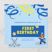 アイスホッケースケートで滑るボーイバースデーパーティー 招待状 (正面/裏面)