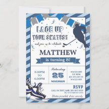 アイスホッケースケートで滑るボーイ誕生日パーティーの招待