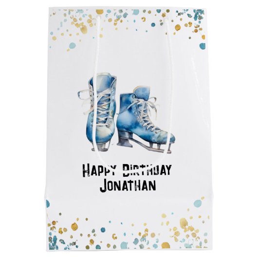 アイスホッケースケートで滑る抱き枕パーティー ミディアムペーパーバッグ (裏面)