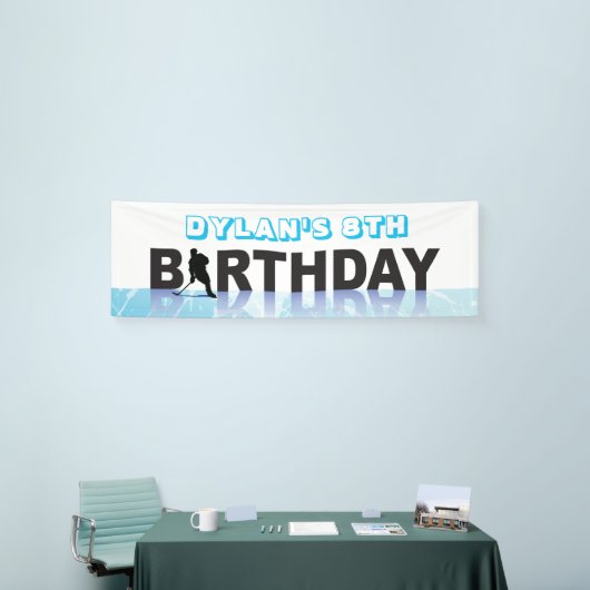 アイスホッケースケートで滑る誕生日パーティフォトオペメモリ 横断幕 (トレードショー)