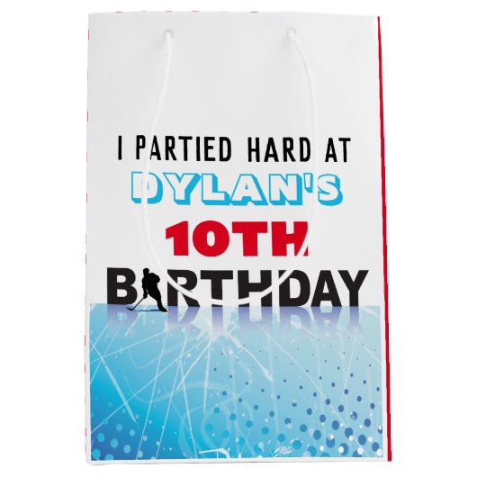 アイスホッケースケートで滑る誕生日パーティーロットキャンディーギフト ミディアムペーパーバッグ (正面)