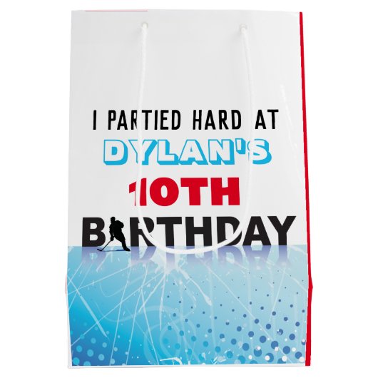 アイスホッケースケートで滑る誕生日パーティーロットキャンディーギフト ミディアムペーパーバッグ (裏面)