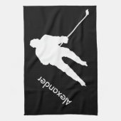 アイスホッケースケートタオルプレーヤー白黒 キッチンタオル (縦)