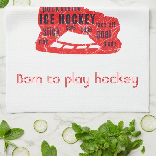 アイスホッケースケートタオル-赤いスケートと言葉 キッチンタオル (折り畳み)