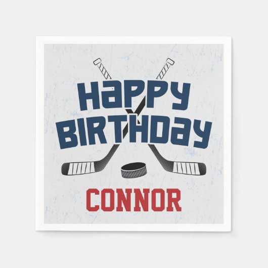 アイスホッケースケートリンクハッピーバースデー スタンダードカクテルナプキン (正面)