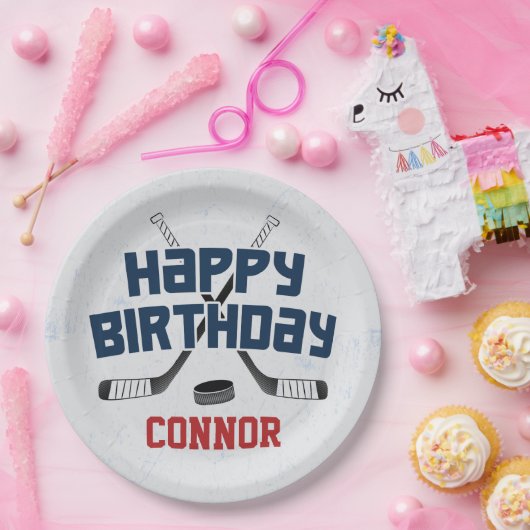 アイスホッケースケートリンクハッピーバースデー ペーパープレート (パーティー)