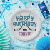 アイスホッケースケートリンク紫ハッピーバースデー ペーパープレート (パーティー)