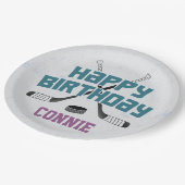 アイスホッケースケートリンク紫ハッピーバースデー ペーパープレート (アングル)